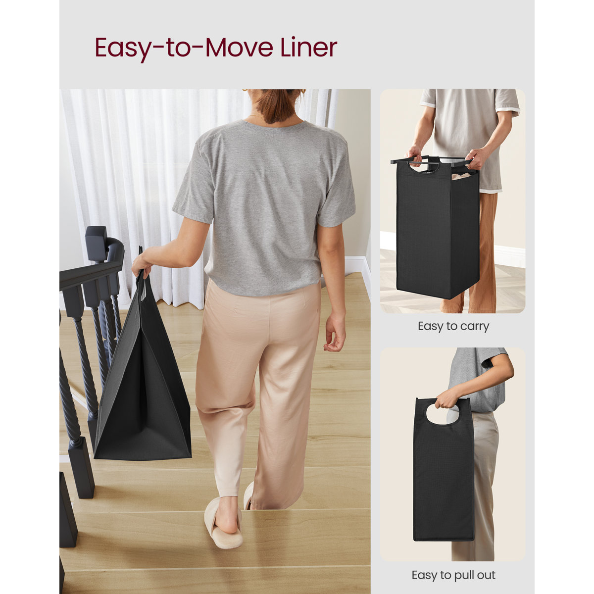 Laundry Hamper with 3 Pull-Out and Removable Bags